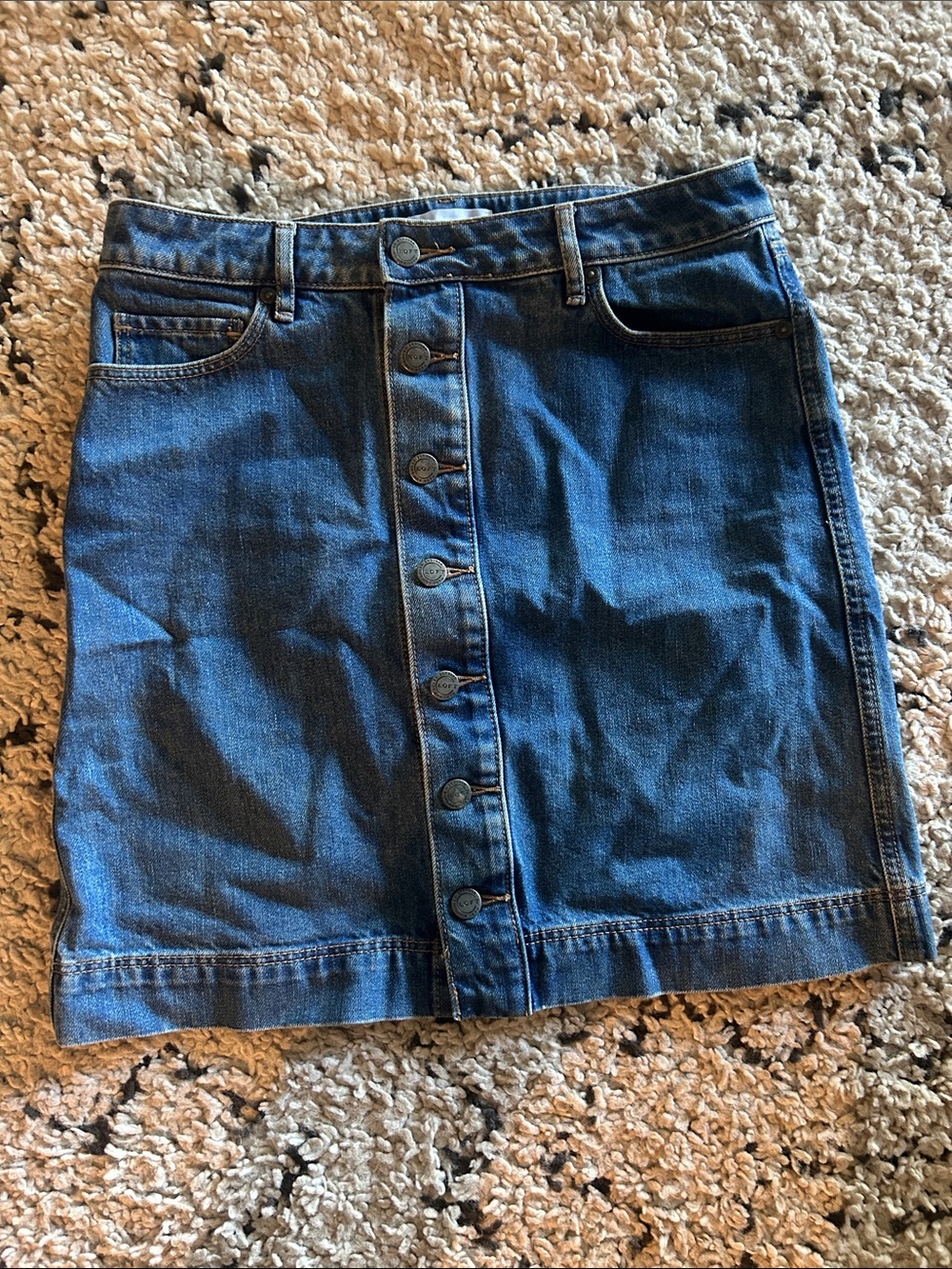 LOFT Button-Front Denim Mini Skirt - Blue